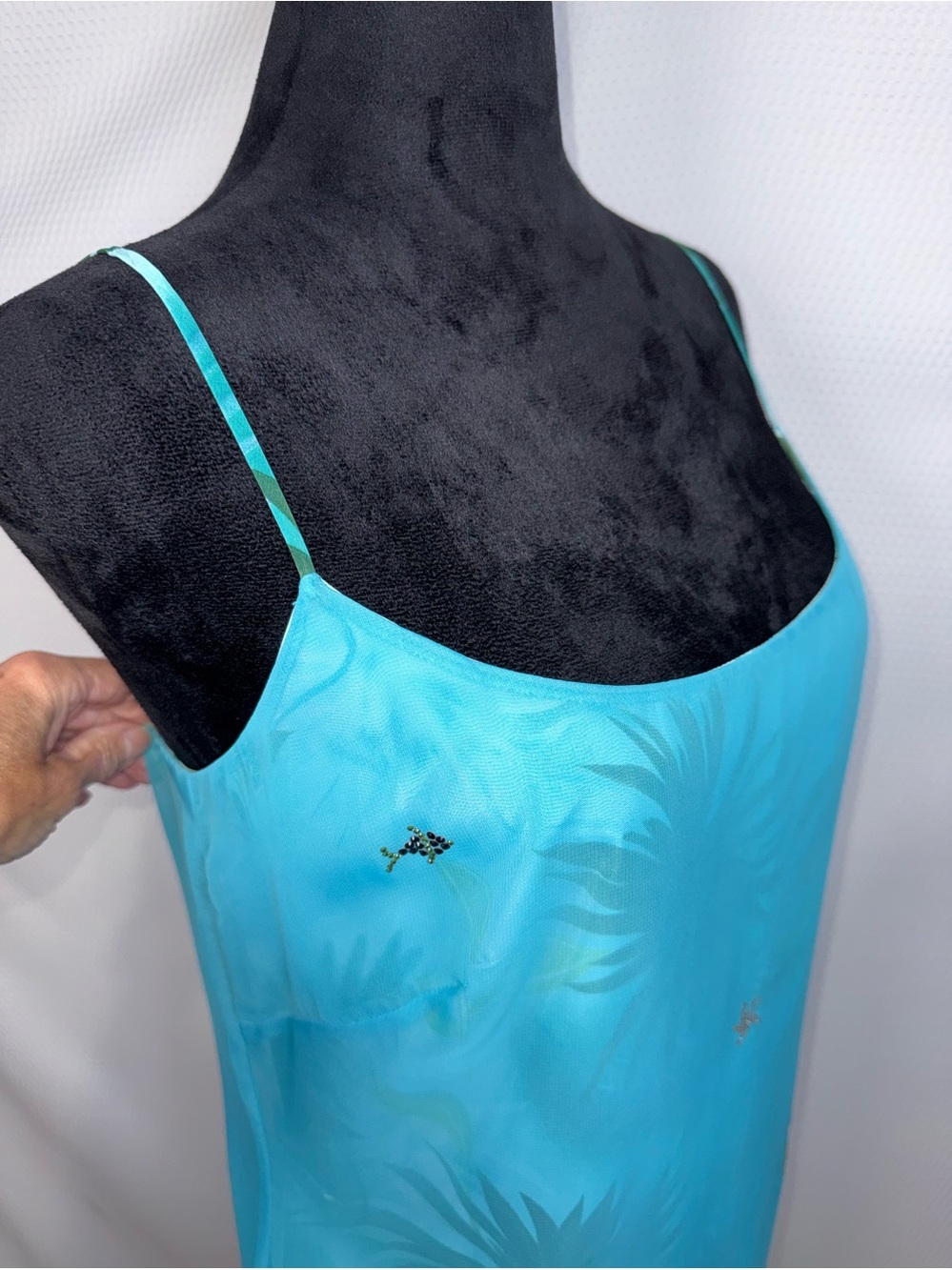 Laundry by Shelli Segal Dress Size 8 Turquoise Floral Sheer Overlay Rhinestone Y - Picture 5 of 16